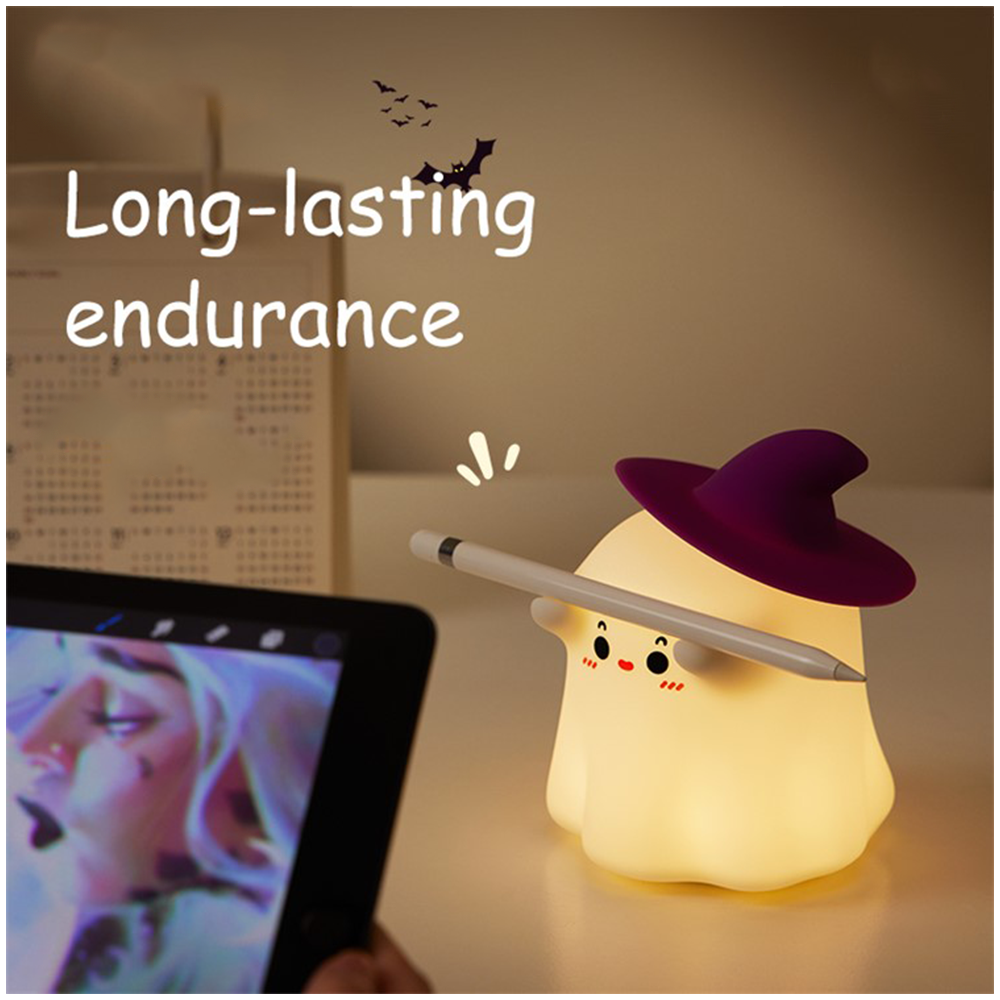 USB Silikon Geist Kinder Nachtlicht LED Lampe mit Touch Funktion für Herbst / Halloween - Weiss
