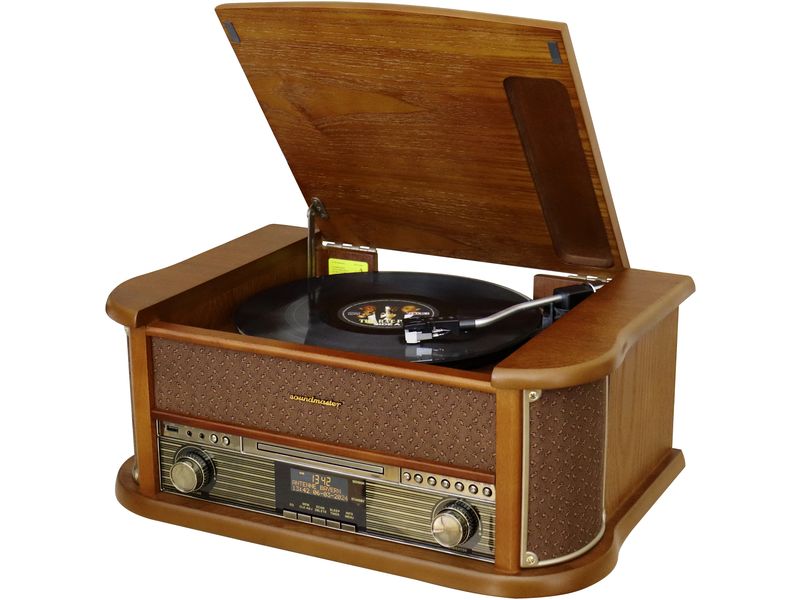 soundmaster Stereoanlage NR566BR Braun Nostalgie-Stereoanlage mit Plattenspieler, DAB /UKW-Radio, CD/MP3, USB, Kassette und Bluetooth