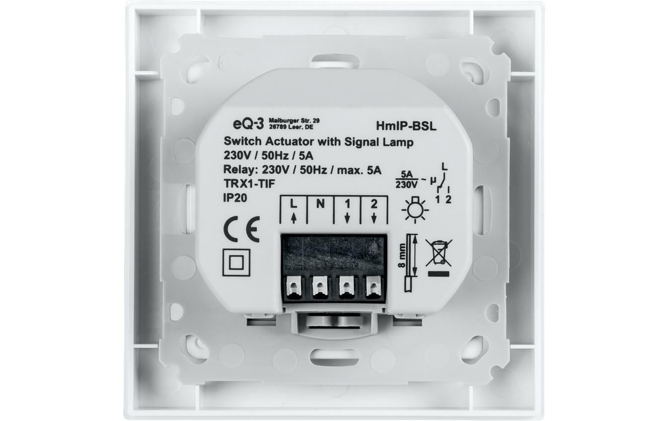 Smart Home Funk-Schaltaktor für MarkenschalterNetzbetriebener Funk-Schaltaktor mit zwei Tasten samt Signalleuchte – HmIP-BSL