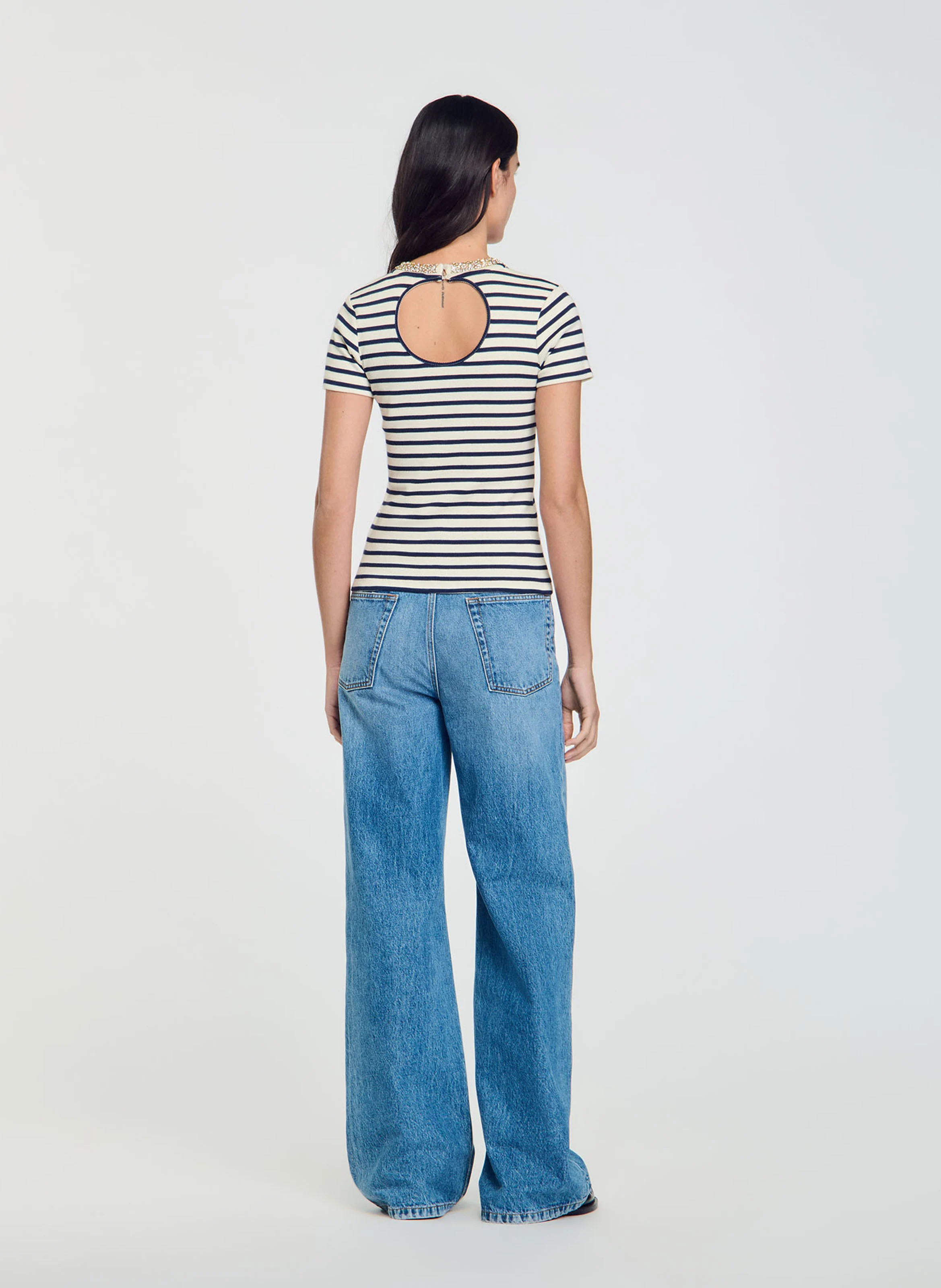 Tee-shirt ajusté en coton mélangé imprimé | Bleu