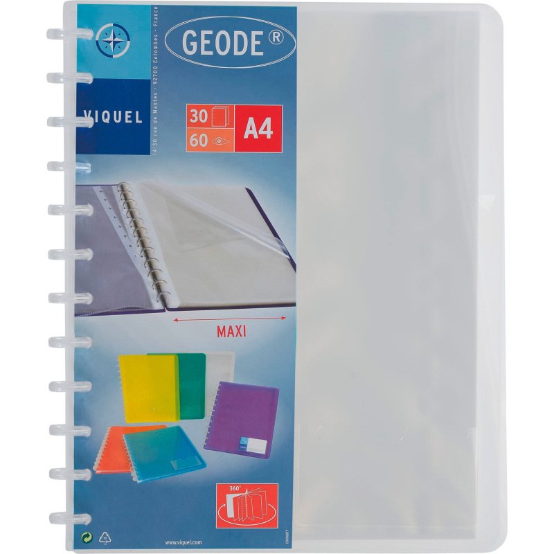 Protège-documents Viquel Géode polypropylène translucide A4 30 pochettes - 60 vues couleurs assorties