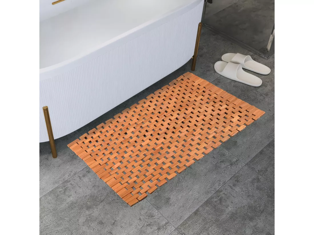 Tapis de bain en teck, tapis de douche en bois, tapis de baignoire, pieds en caoutchouc antidérapants, enroulable, 70x50cm