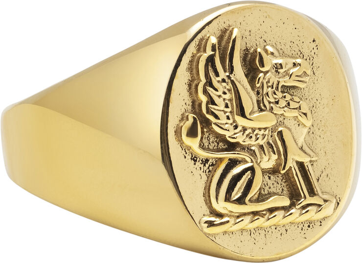 Nialaya Men's Stainless Steel Lion Crest Ring with Gold Plating Gold