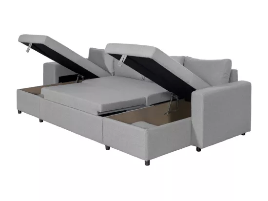 Canapé d'angle panoramique Oslo convertible avec coffres et poufs à gauche - Tissu - Gris clair - L311 x P146 x H81cm - Loungitude