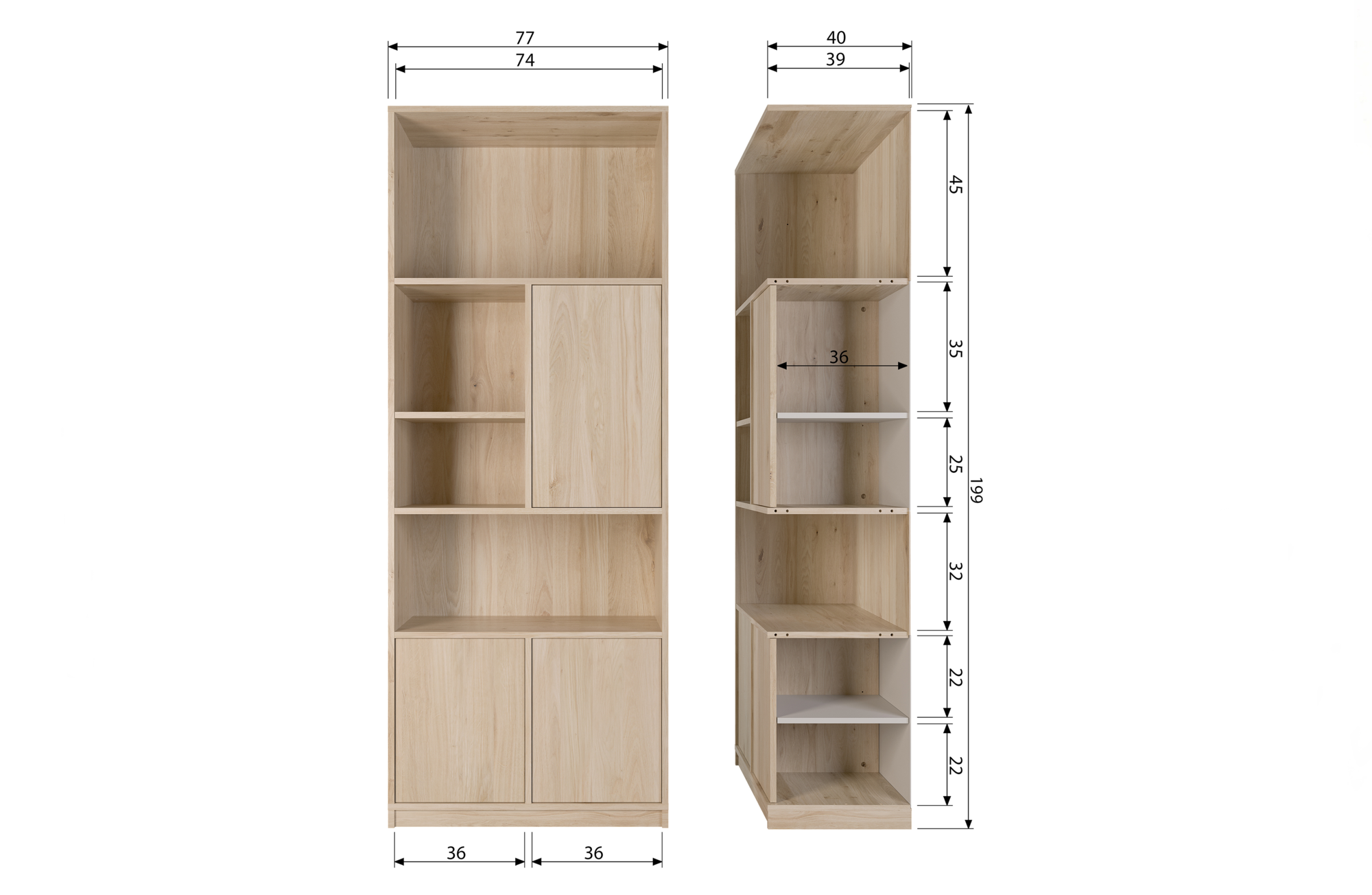 Bovenkast Modulair Modulair Bovenkast 77cm - Naturel Mat