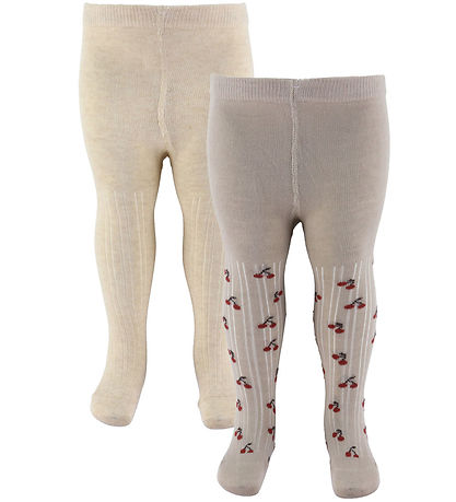 Minymo Strumpfhosen - 2er-Pack - Light Taupe m. Kirschen