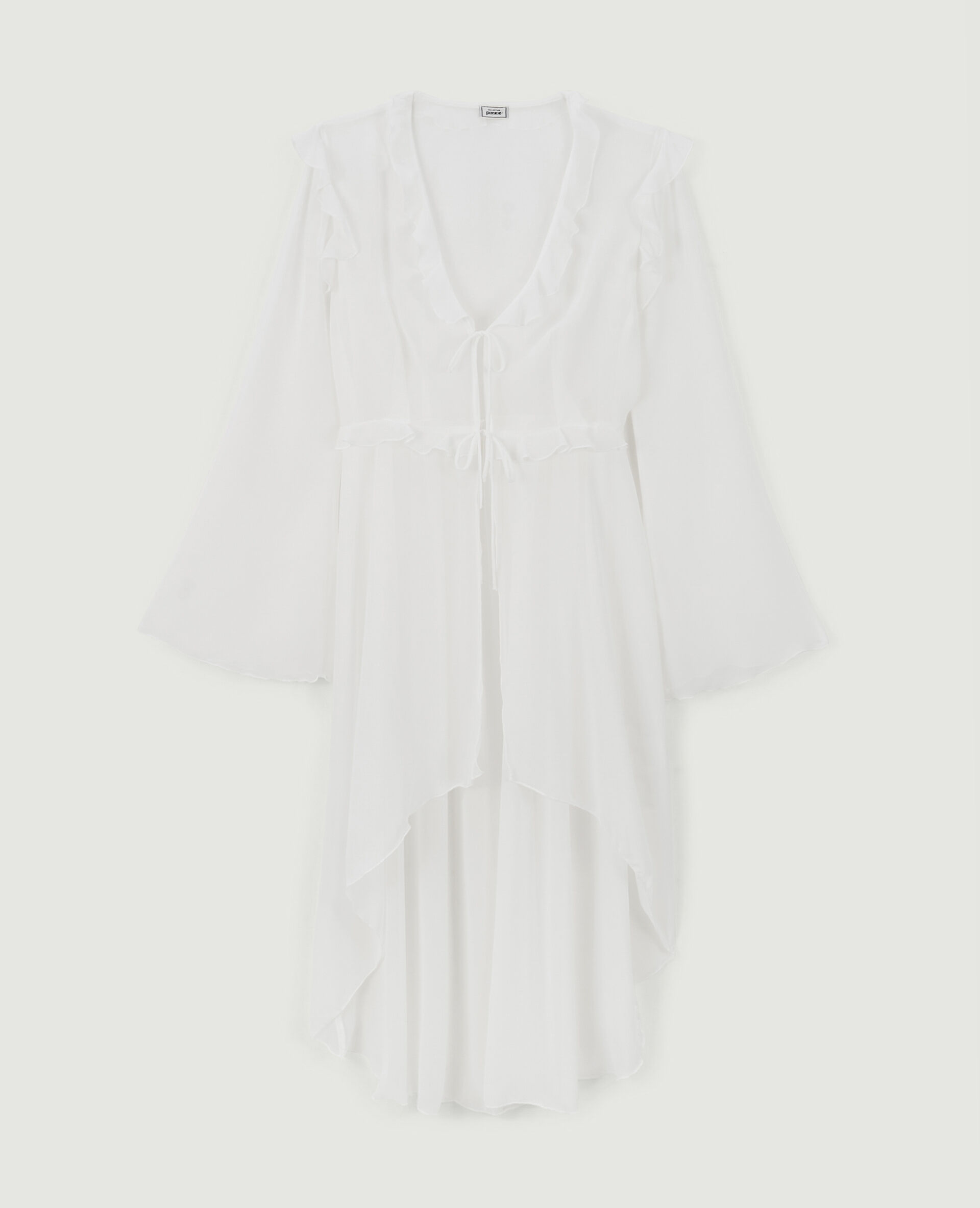 Longue blouse transparente avec volants - Blanc