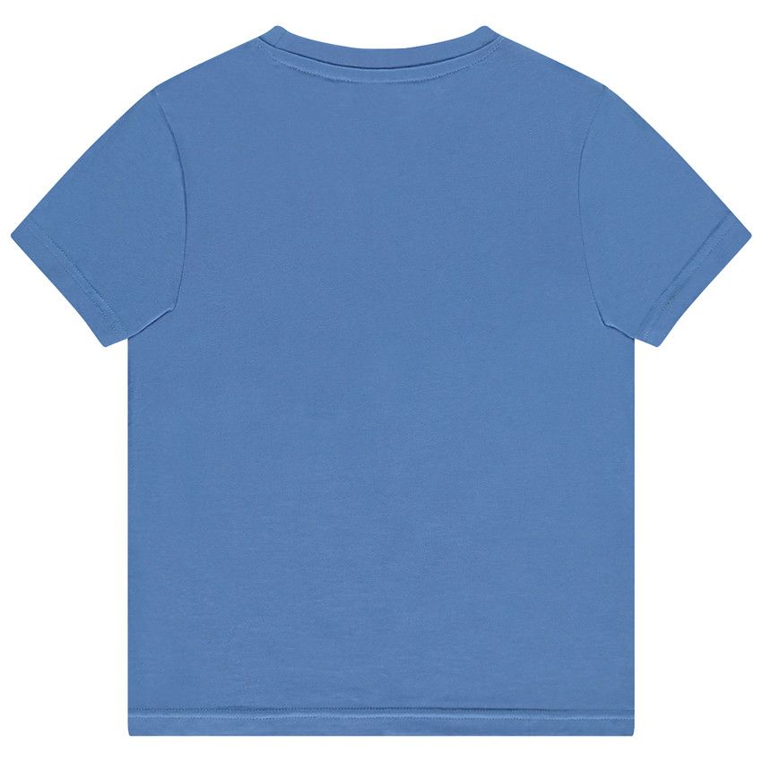 T-shirt manches courtes uni avec print et écriture brodée pour garçon - Bleu moyen