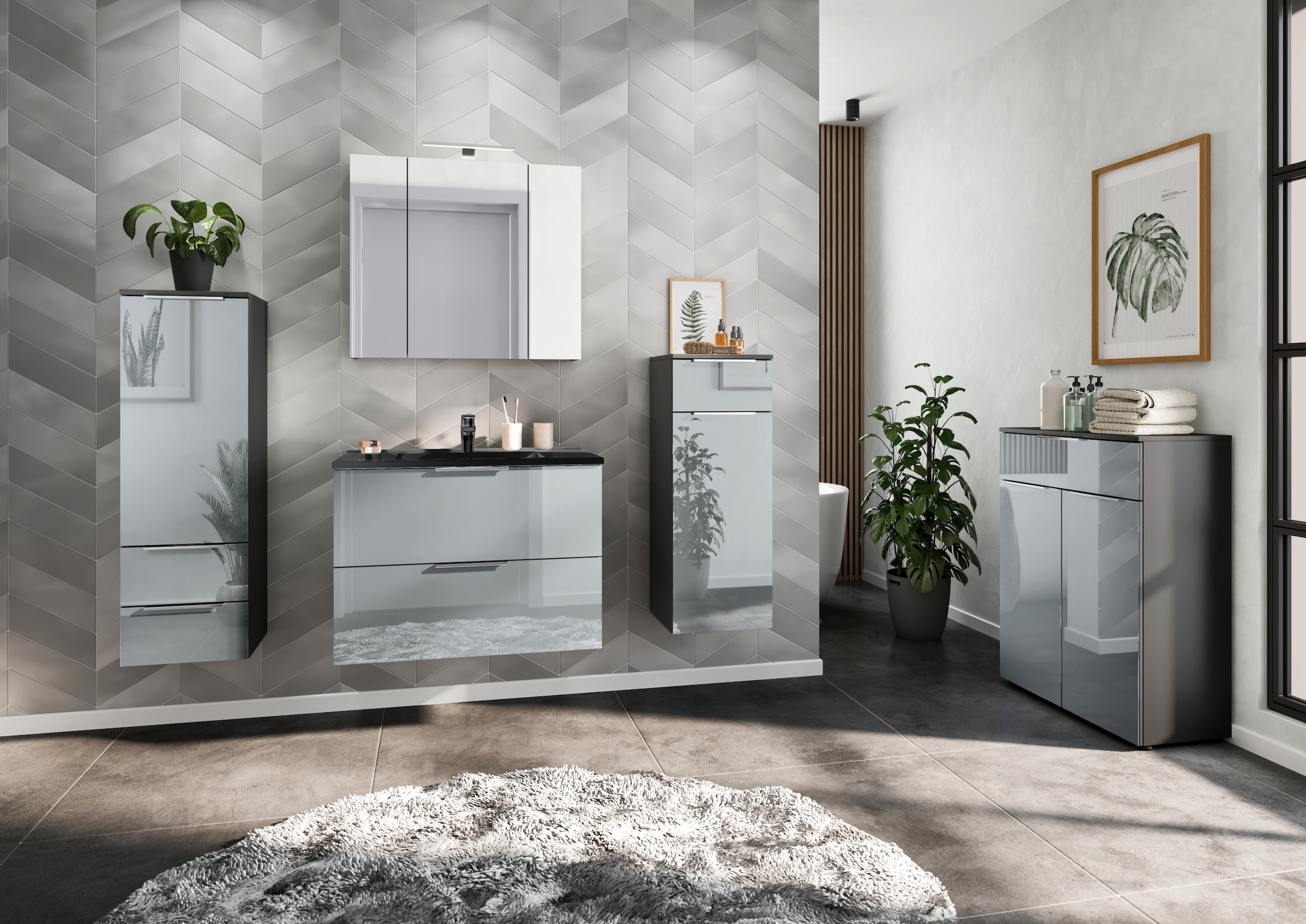 GERMANIA Waschtisch »Oakland« inkl. Mineralguss-Becken in weiss oder schwarz, mit 2 Schubladen