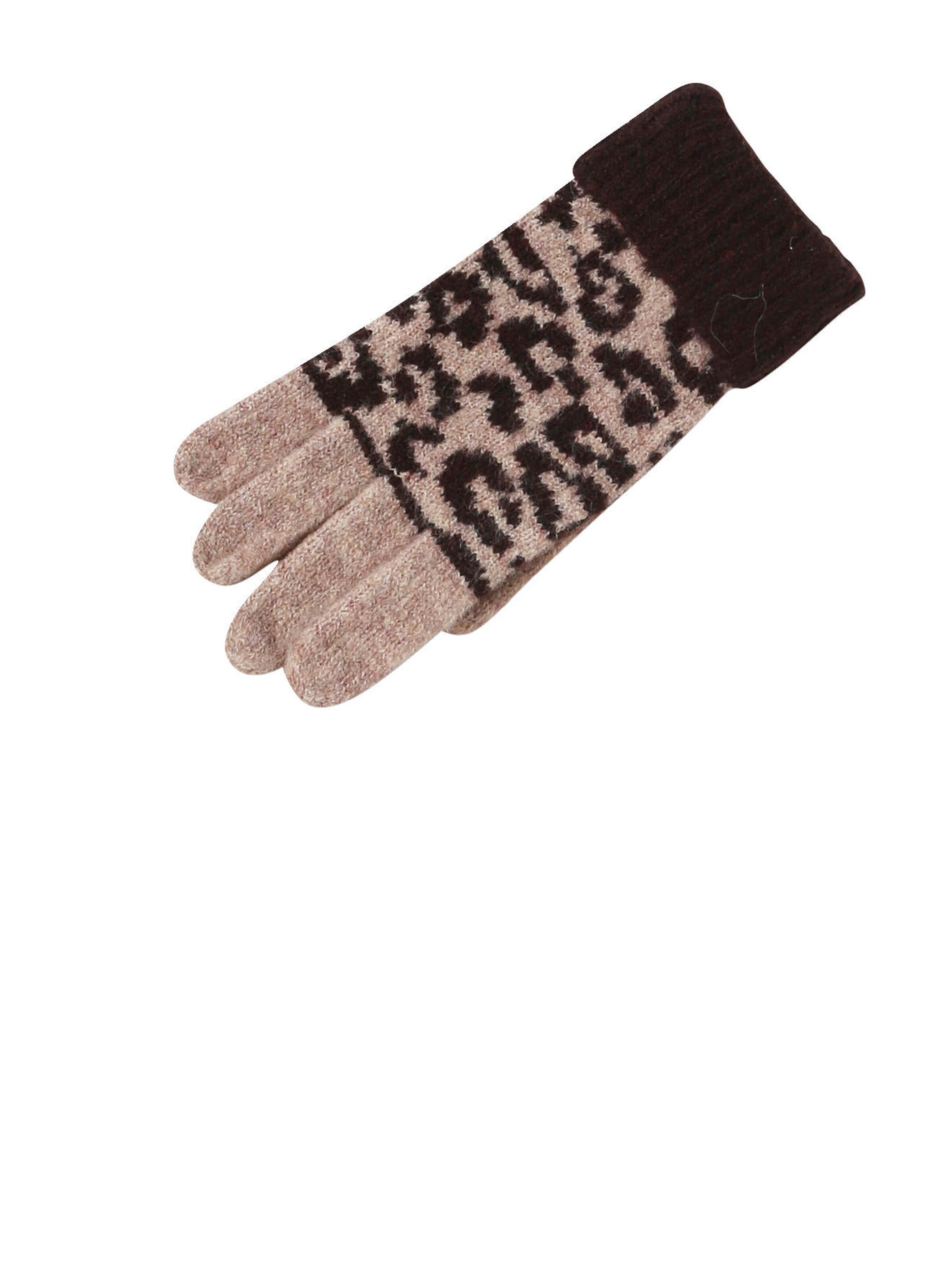 Vertbaudet Mädchen-Set mit Leomuster: Mütze, Rundschal & Handschuhe braun bedruckt