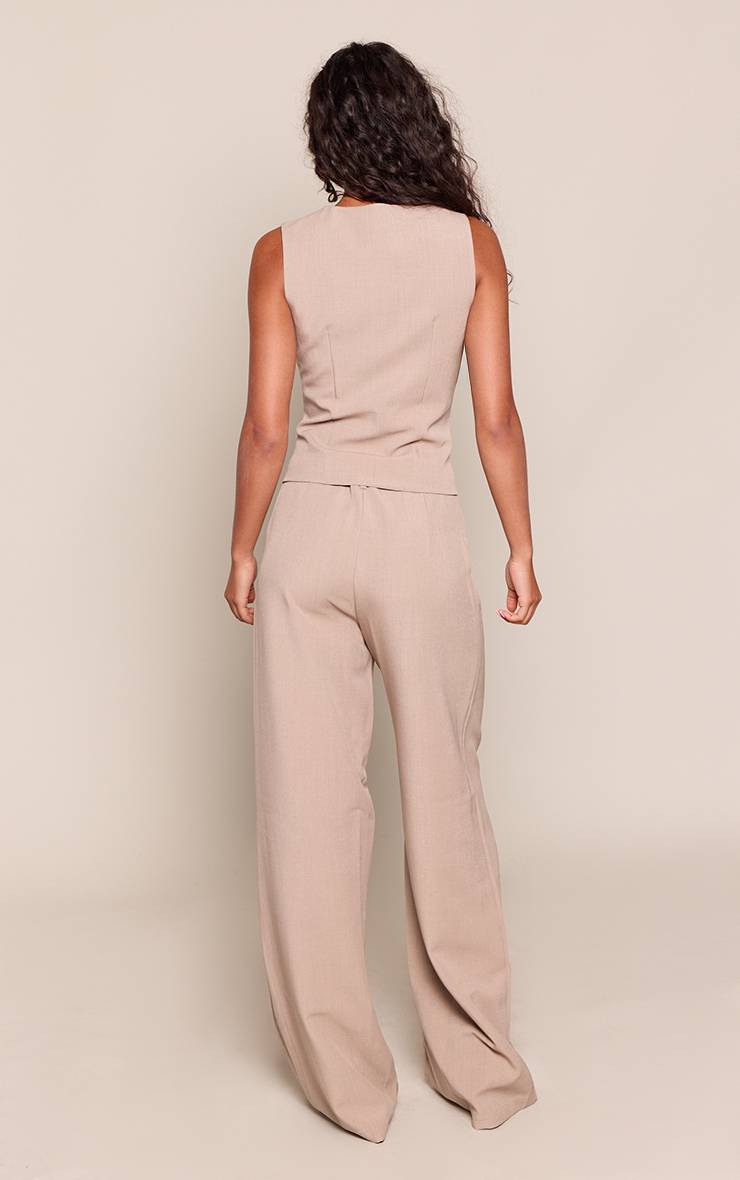 Taupe Pantalon Large Tissé Ajusté Avec Détail Nœud À La Taille