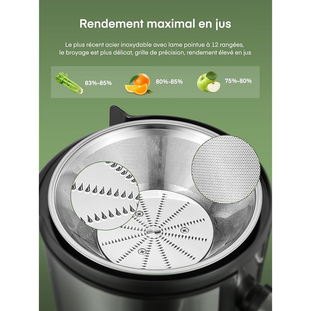 Juilist 800W Centrifugeuse Extracteur de Jus, Centrifugeuse Fruits et Legumes à 2 Vitesses, 75MM Large Bouche en Acier Inox, Design Anti-goutte, 1100ml Pichet à Jus et Nettoyage Facile : Cuisine et Maison