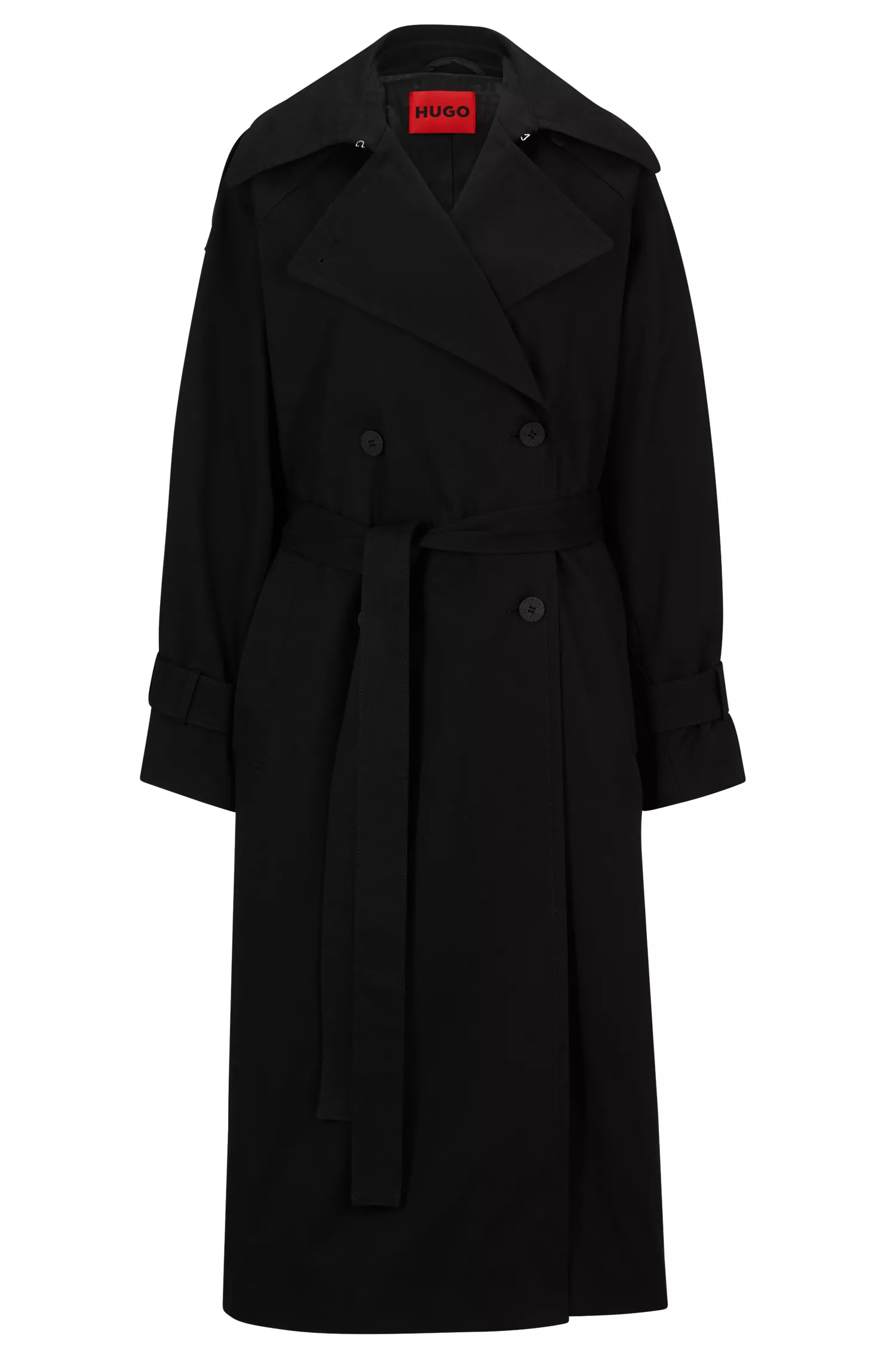 Trench coat HUGO vermelho de abotoamento duplo em algodão elástico.