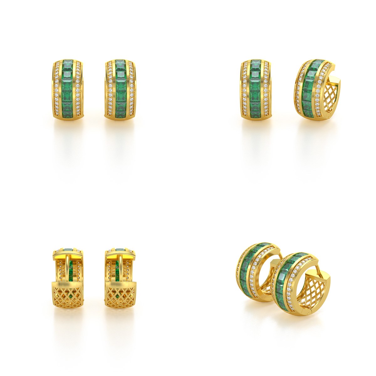 Boucles d'oreilles ADEN Or 585 Jaune Emeraude et Diamants 7.35grs