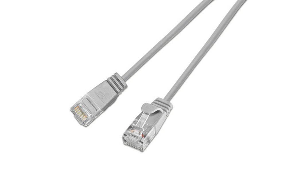 Slimpatchkabel RJ-45 - RJ-45, Cat 6, UTP, 1.5 m, GrauLightpatchkabel rund, ungeschirmtes Twisted-Pair-Kabel (U/UTP) mit Klinkenschutz