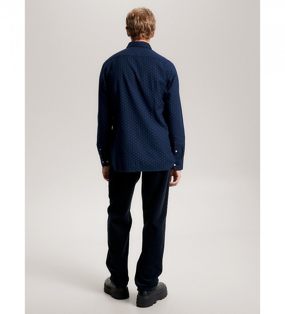 Camisa Tommy Hilfiger Slim Fit em sarja de algodão azul-marinho