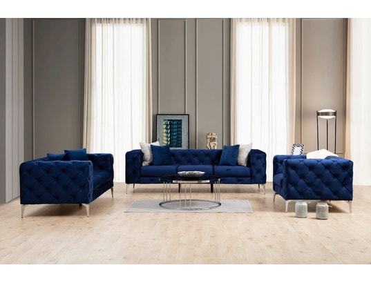 CONCEPT1 - Canapé tissu Como 2 places bleu marine 197 x 90 x h70