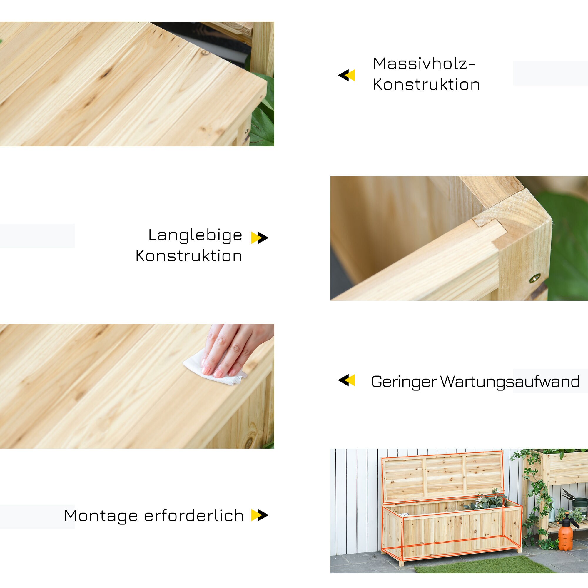 Outsunny Gartenbank mit Stauraum natur 115 x 45 x 75 cm (BxTxH)