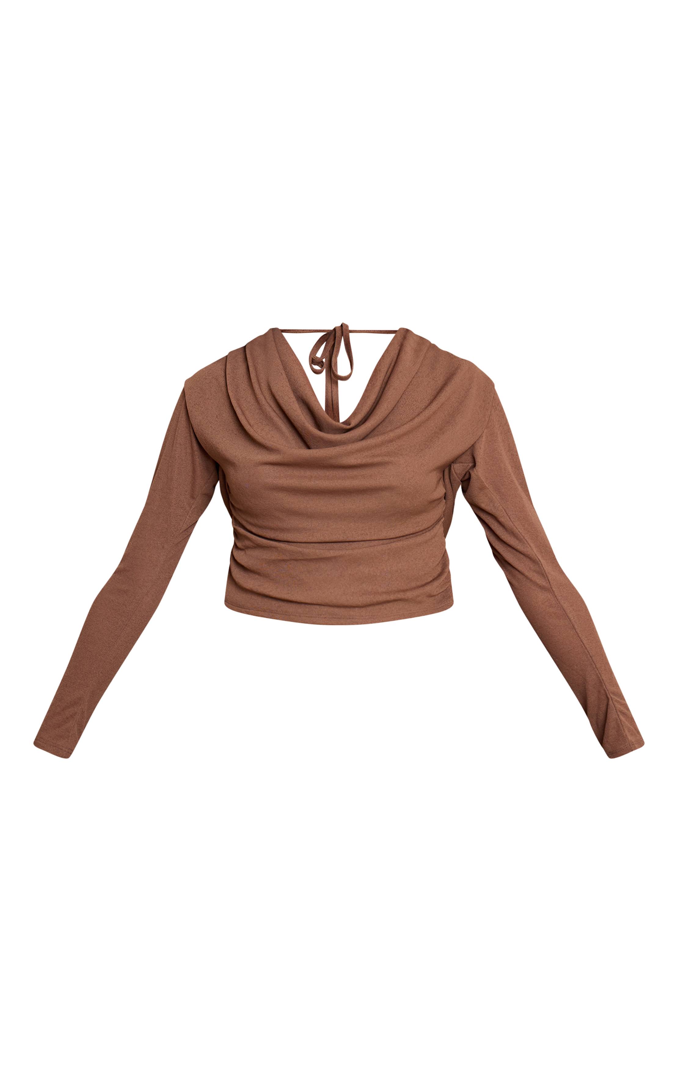Marron Top À Manches Longues Col Bénitier En Mesh Effet Dévoré