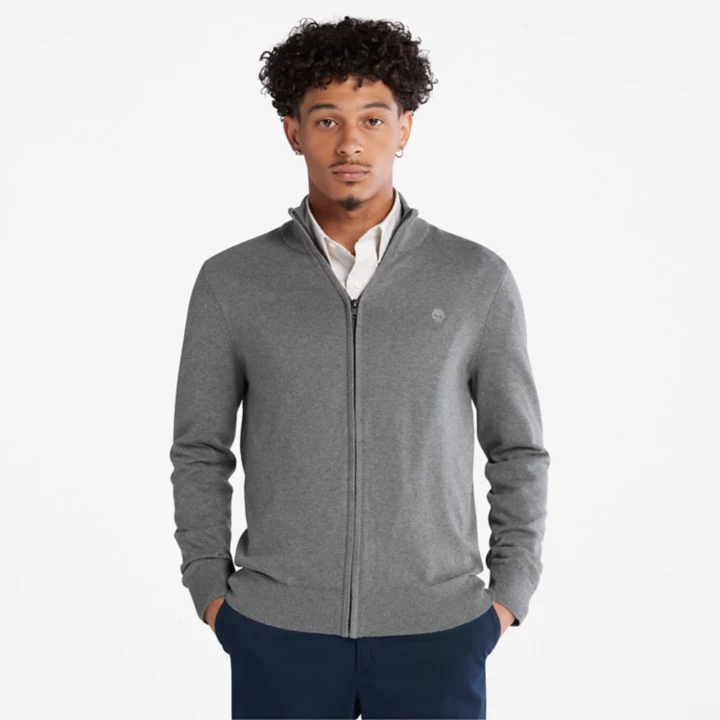 Suéter masculino Williams River com zíper frontal completo na cor cinza.