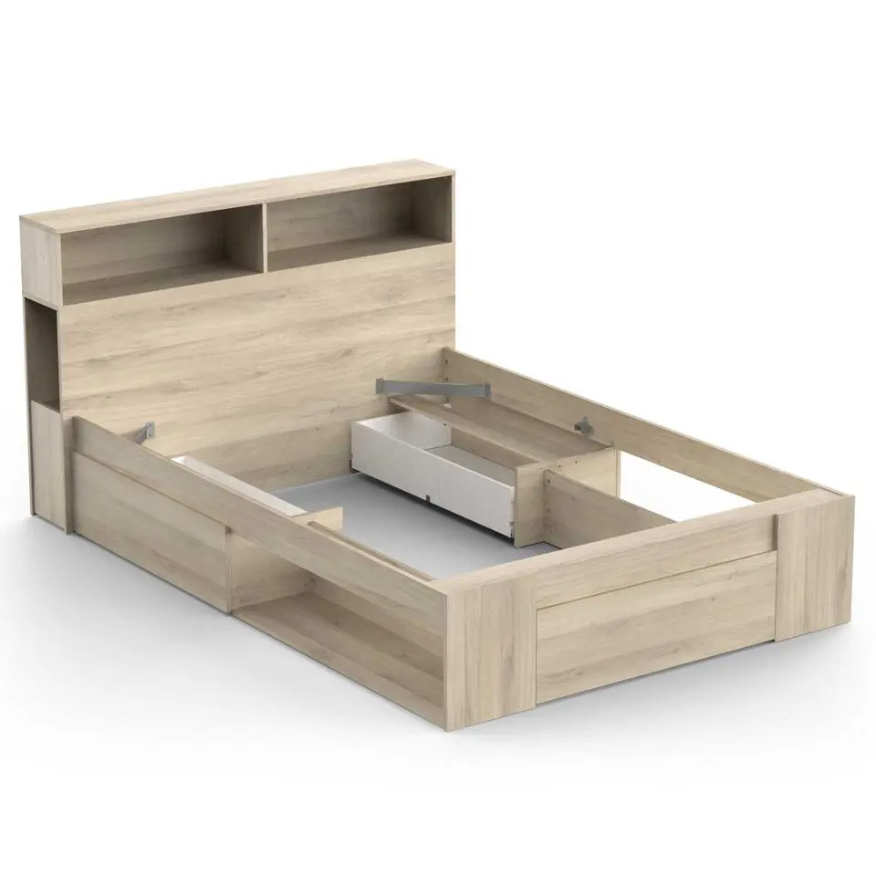Tweepersoonsbed Maksim - 140x190/200cm - met opbergruimte - eikdecor