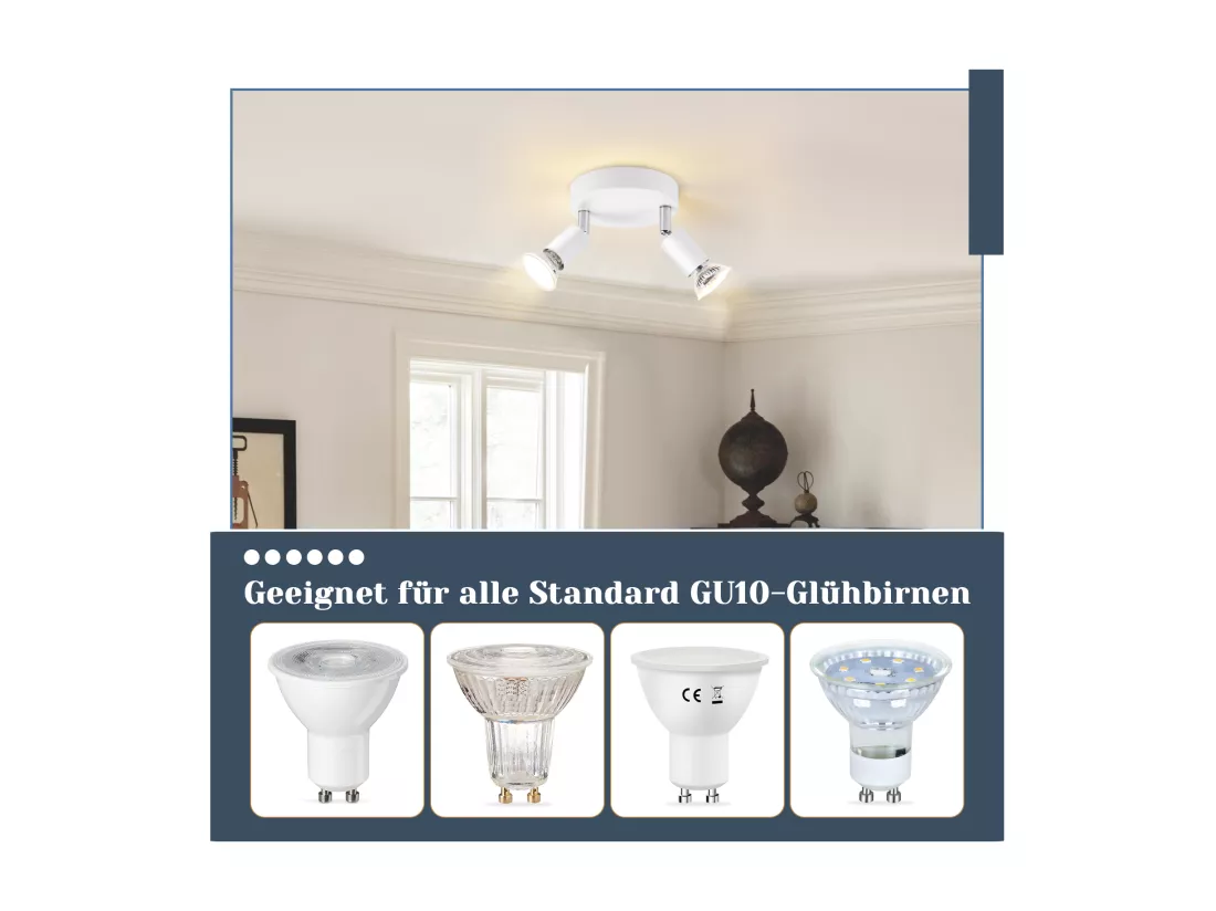 NETTLIFE Plafonnier LED GU10 -2 Spots de Plafond Ronde Moderne Spots de Plafond 350° pour Cuisines Couloir Chambre Salon - sans Ampoule Blanc