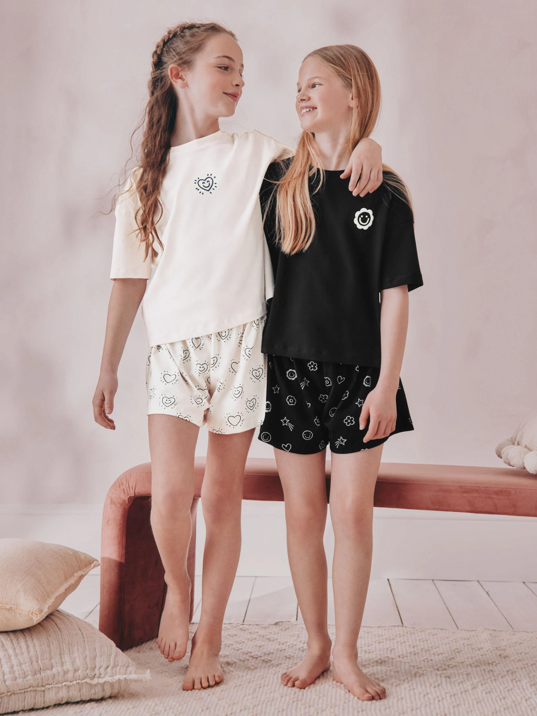 Zwart/ecru - Set van 2 pyjama's met short (3-16 jr)