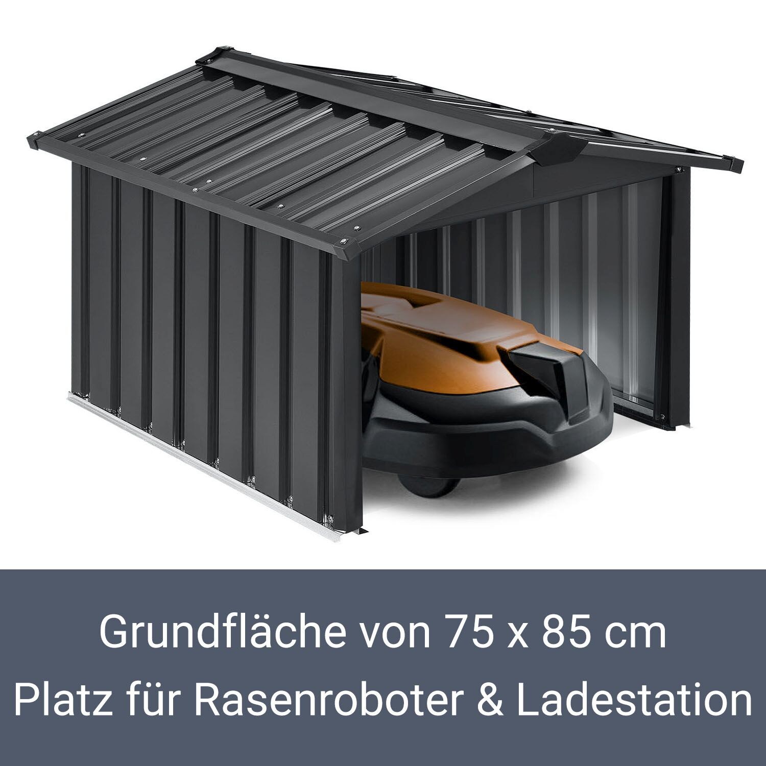 Juskys Mähroboter Garage mit Satteldach | Rasenmäher Dach Carport aus Metall | 86 × 98 × 63 cm