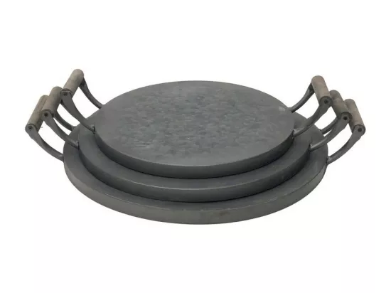 Set de 3 plateaux en zinc gris d.30.5-35.5-40.5 cm