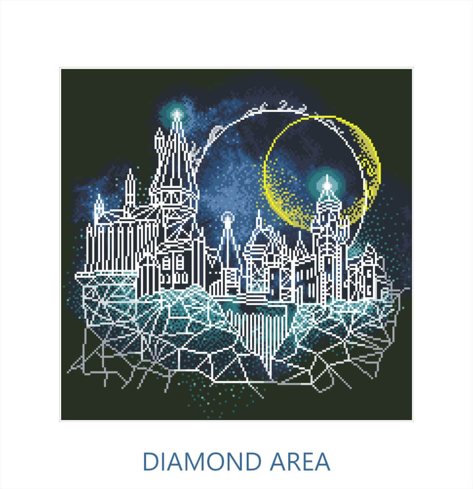 DIAMOND DOTZ® Original Diamond Painting ''Moon over Hogwart'' Harry Potter 52 x 52 cm 32.400 Diamant Mosaiksteine Kreati