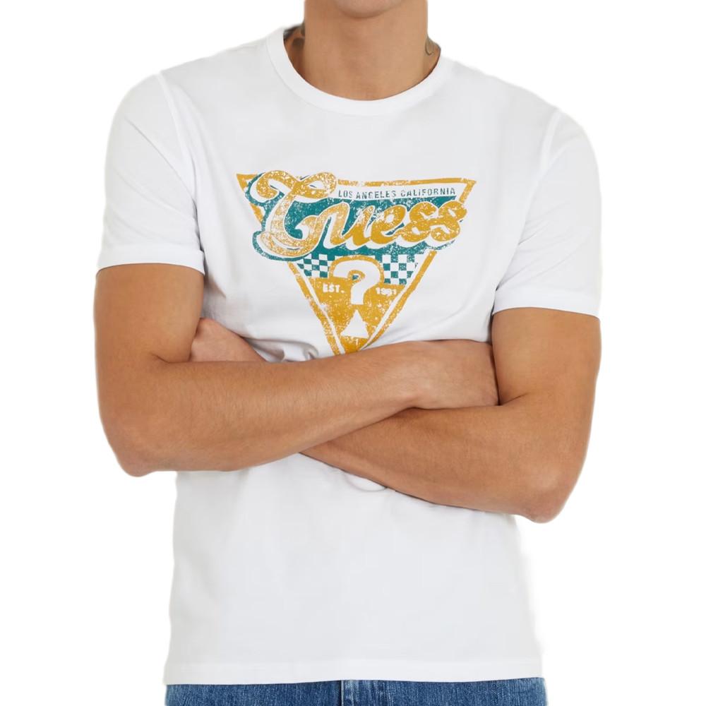 Guess T-shirt Blanc Homme Guess Triangle
