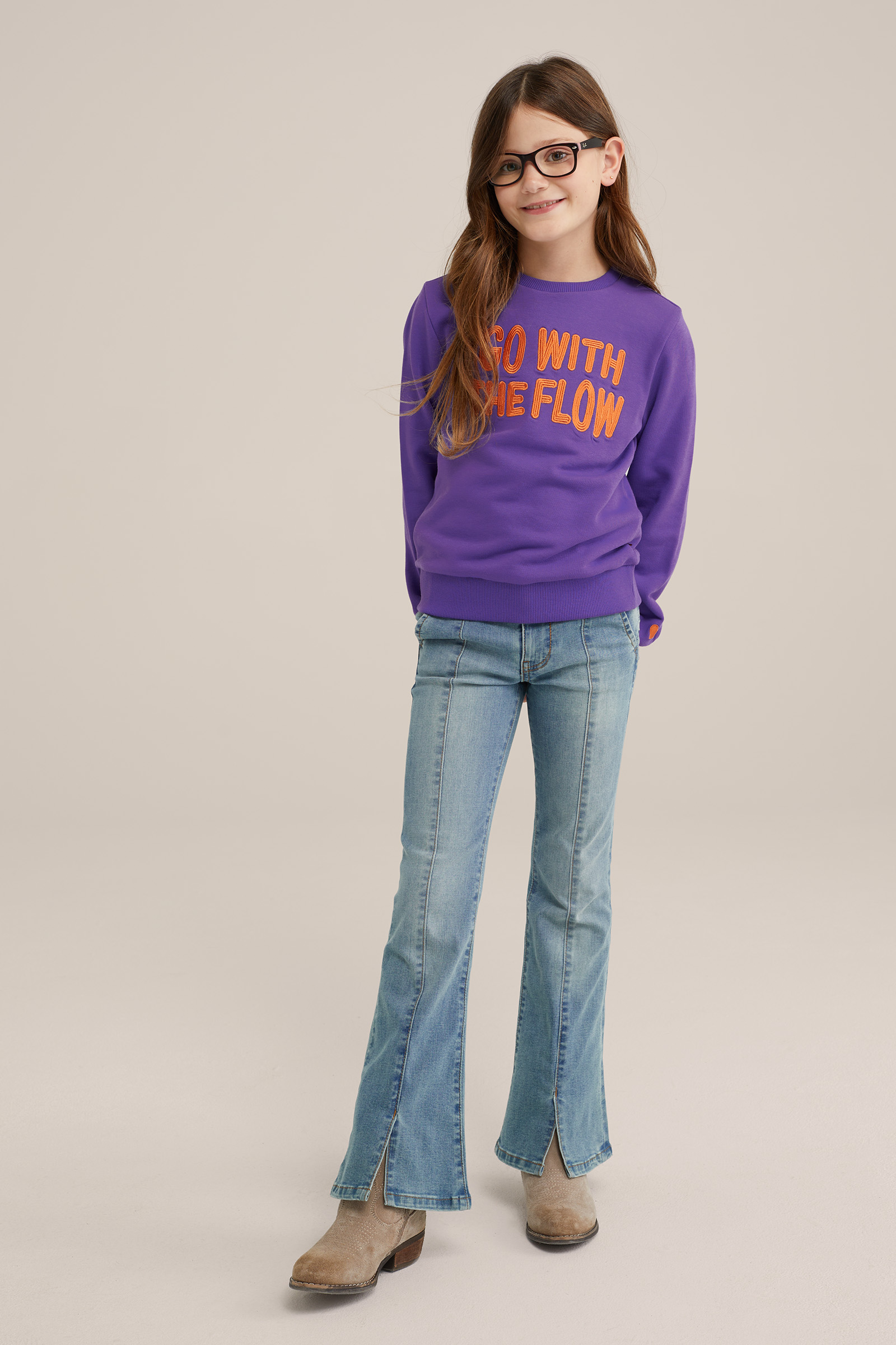 Meisjes sweater met embroidery WE Fashion Donkerpaars