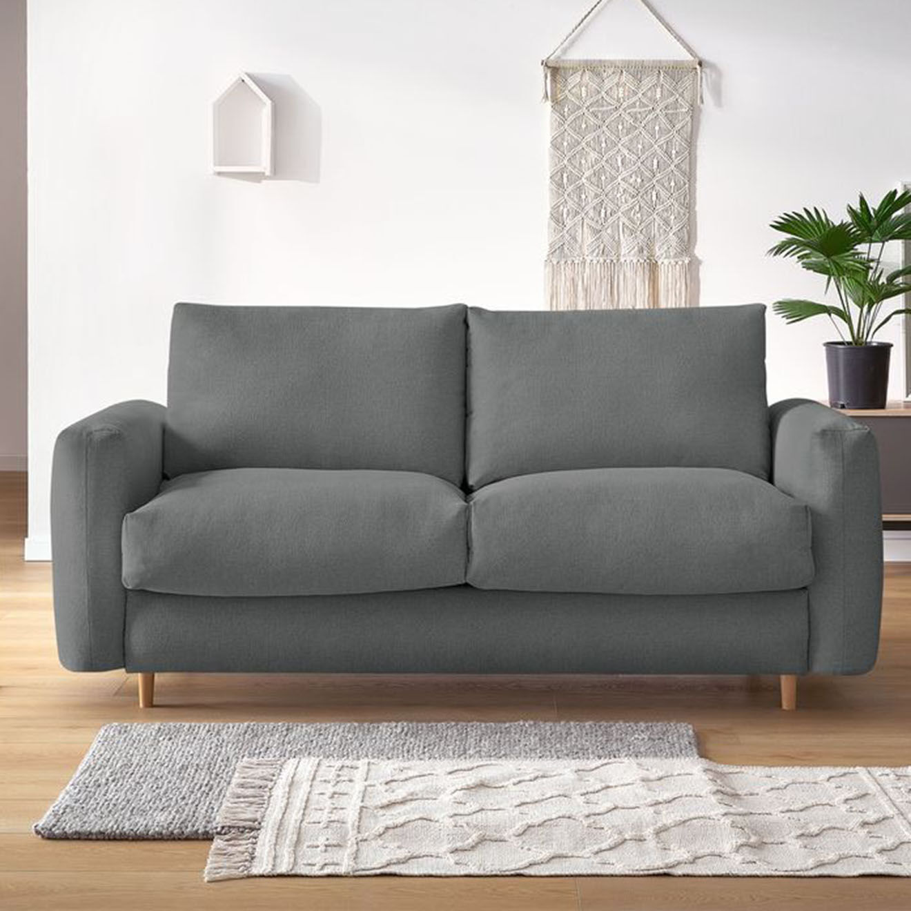 Bobochic Canapé droit cocoone convertible express  gris foncé - 200x105x98 cm
