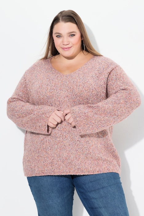 Pullover, melierter Feinstrick, V-Ausschnitt, Langarm