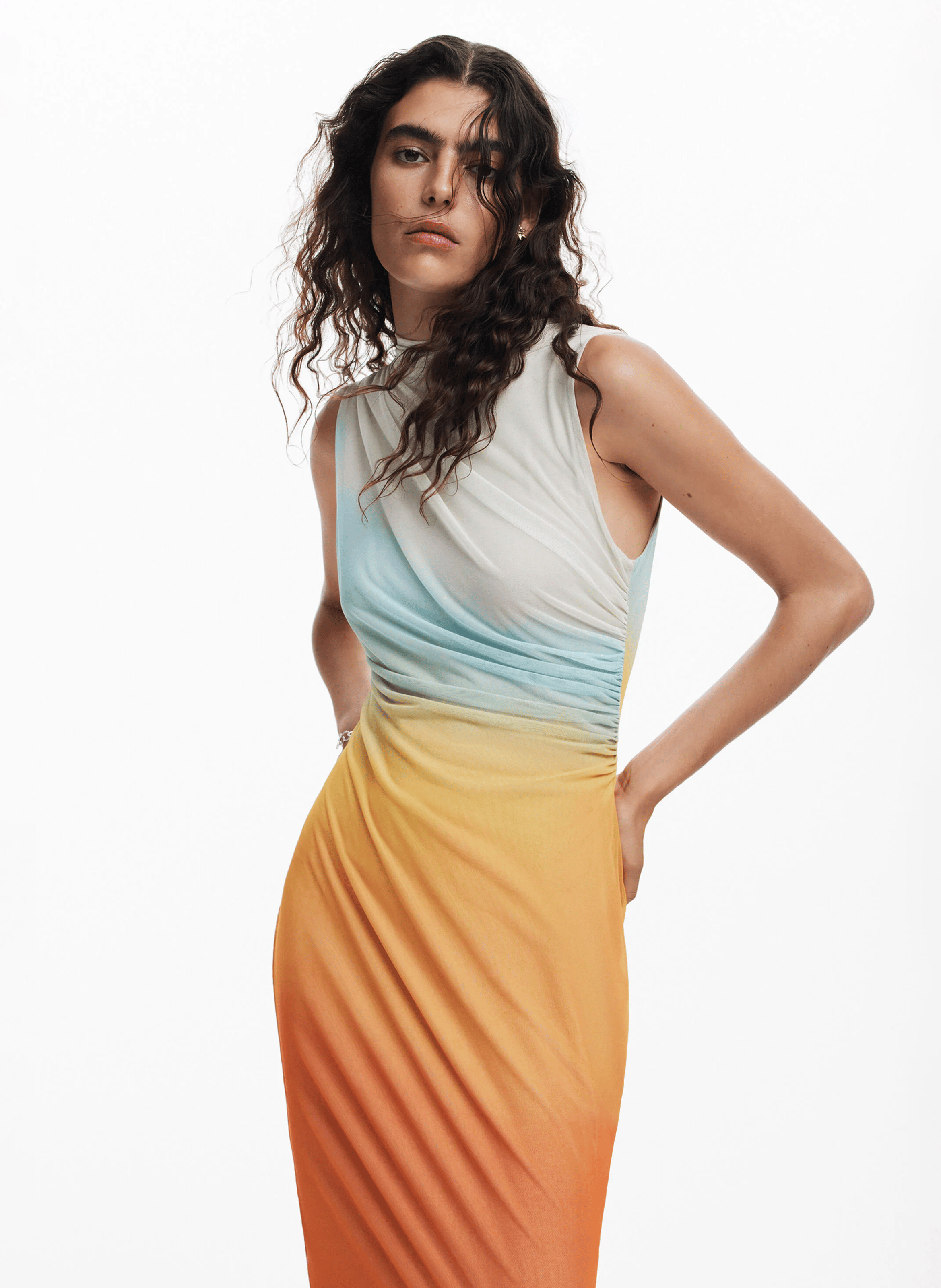 Robe longue en tulle dégradé | Orange