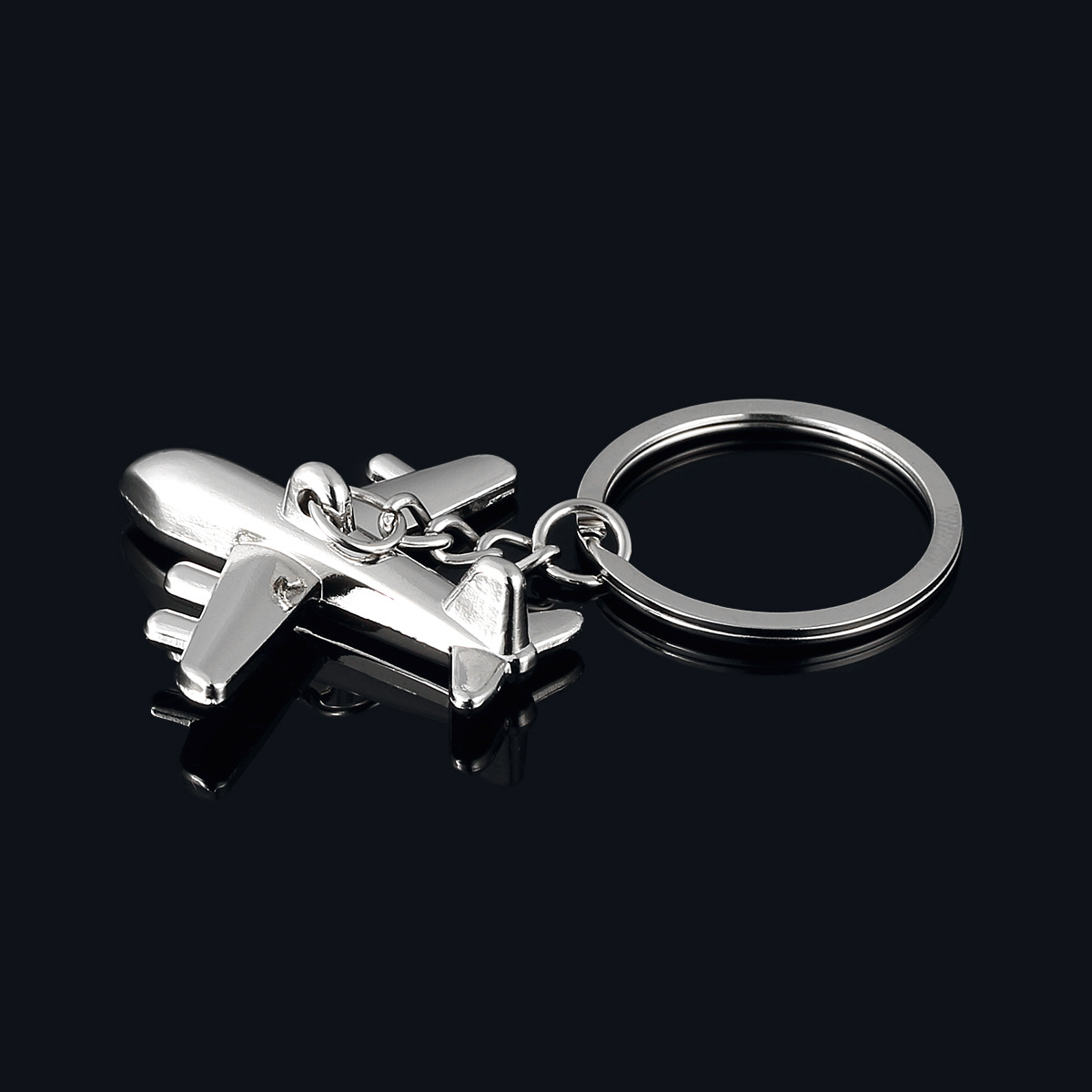 Metall 3D Flugzeug Schlüsselanhänger Handtaschen Accessoire mit Spaltring - Silber