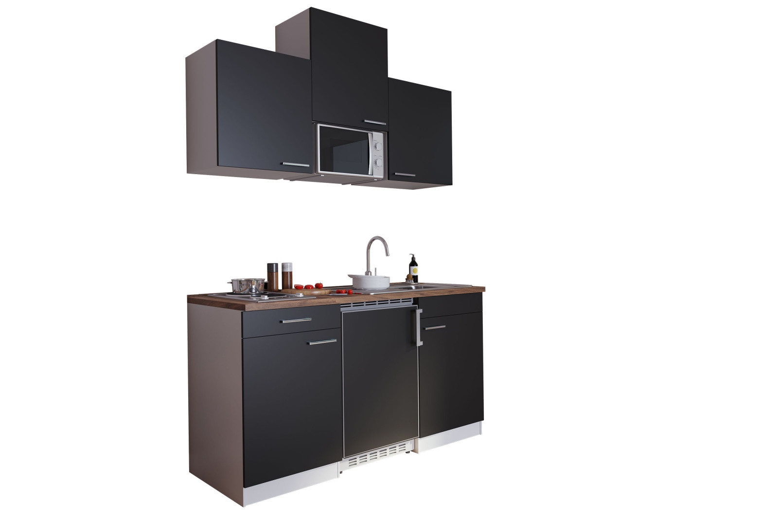 RESPEKTA Küchenzeile - schwarz - mit E-Geräten - 150 cm