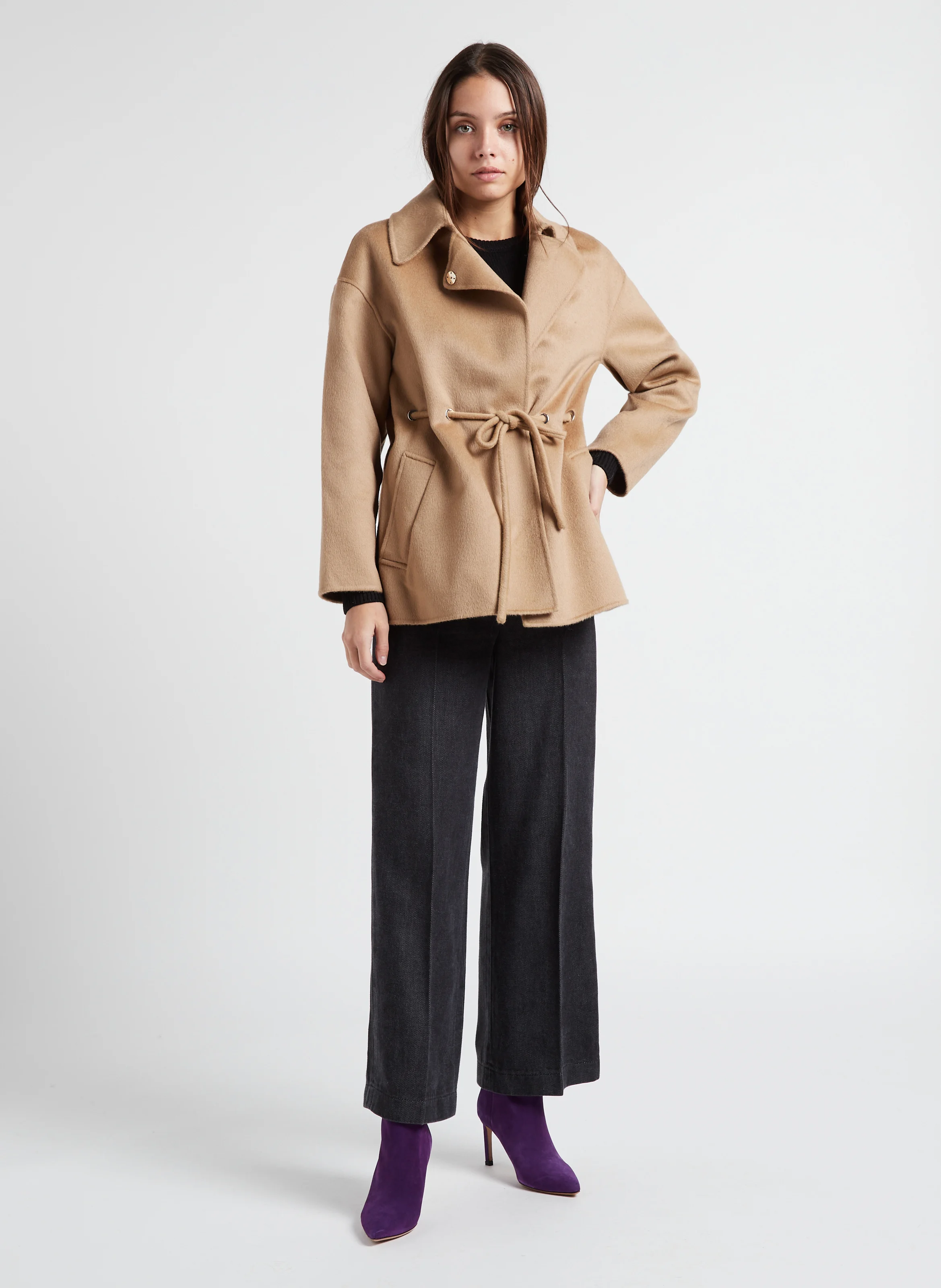KAM - Manteau ample col classique en laine mélangée | Marron