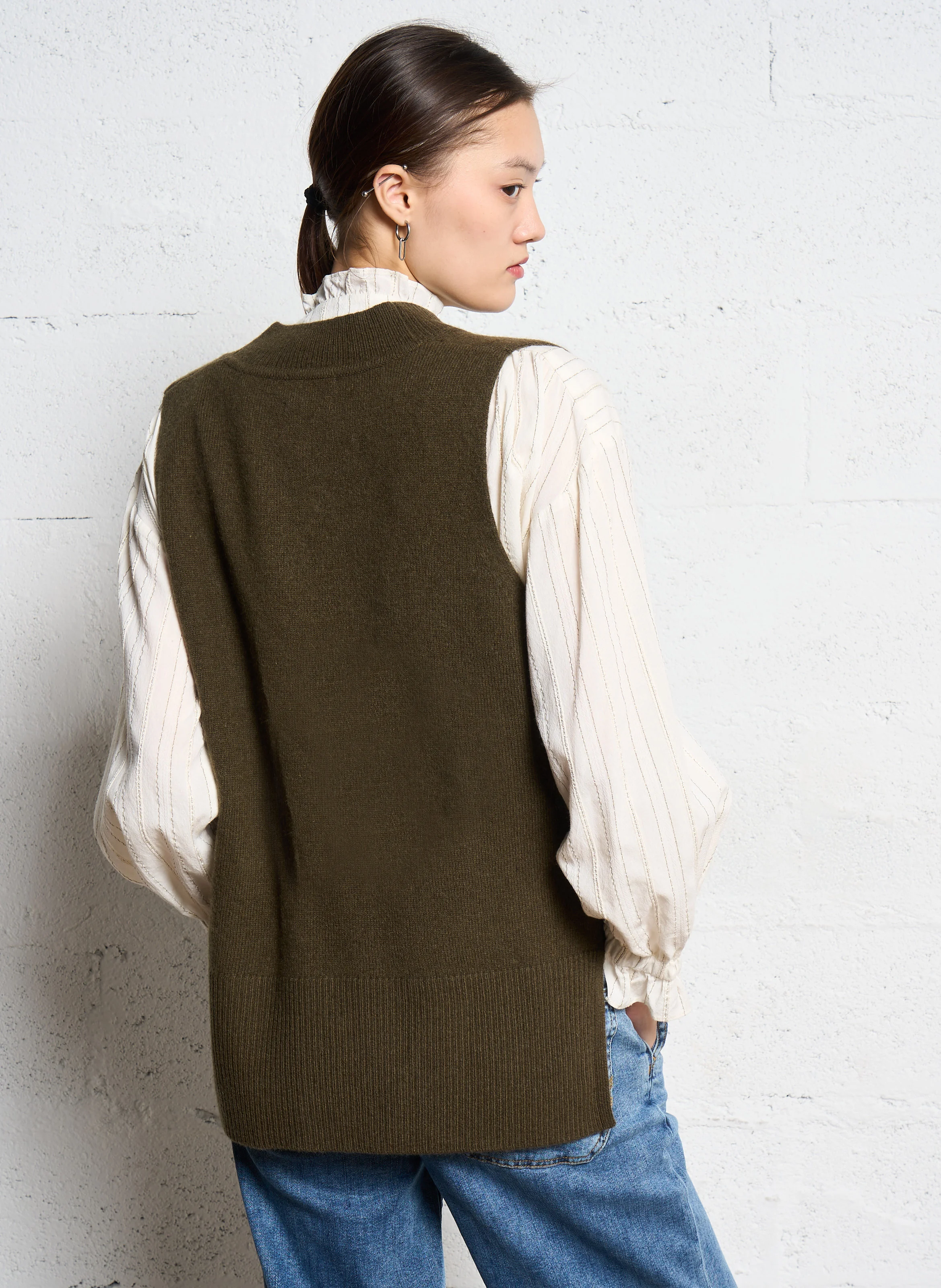 ARISTIDE - Pull col V droit en laine | Vert