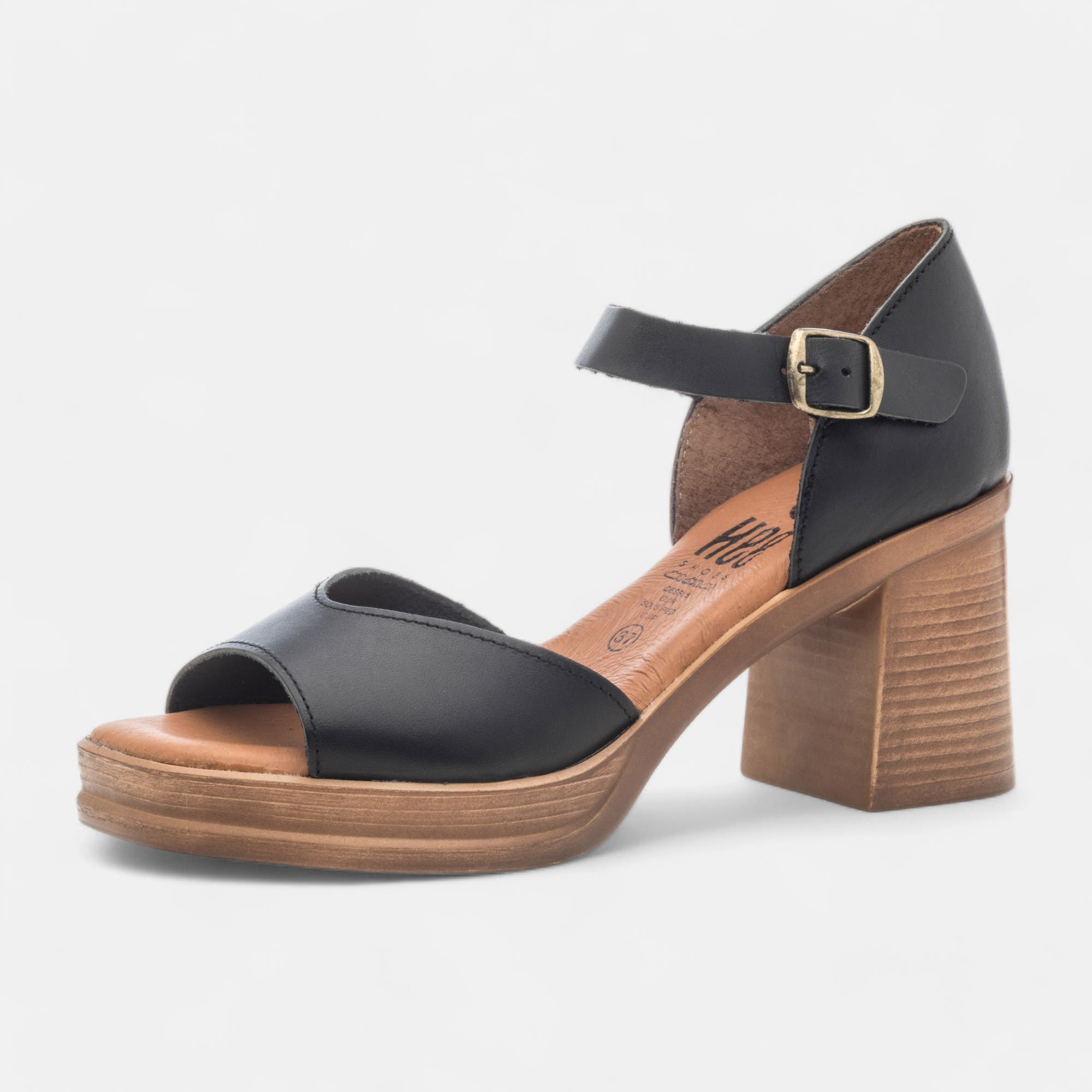 Nu-pieds à talon Femme en cuir noir