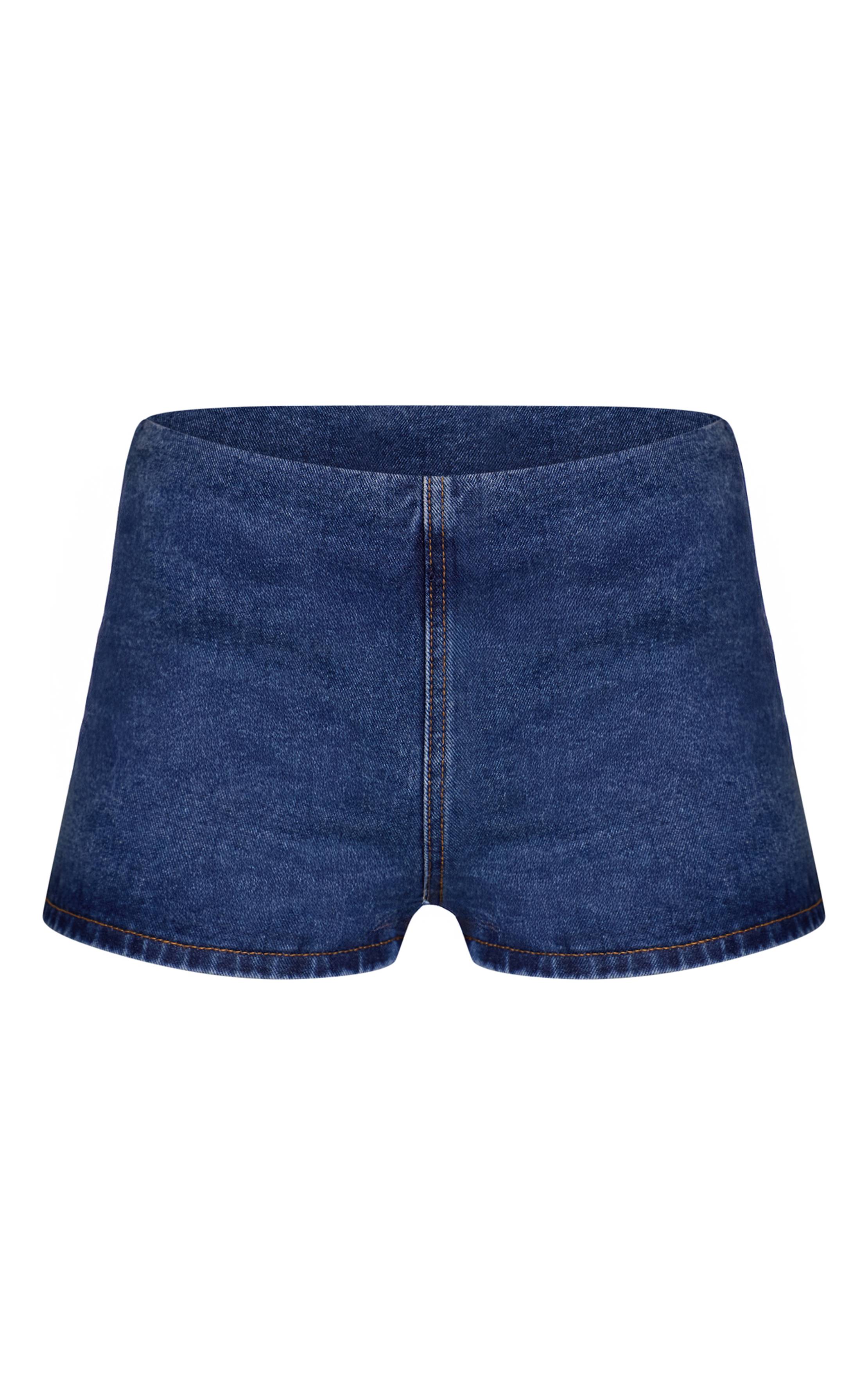 Mid Blue Wash Short En Jean Taille Haute Bleu Moyen