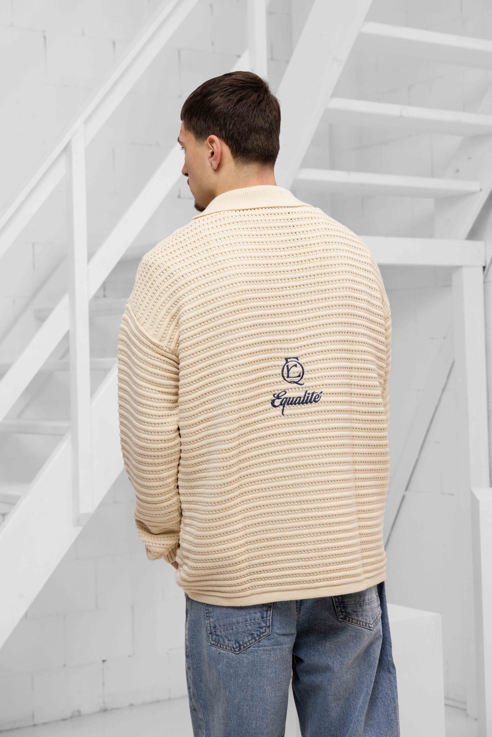Equalité Heritage Rib Knit Polo Heren Gebroken Wit