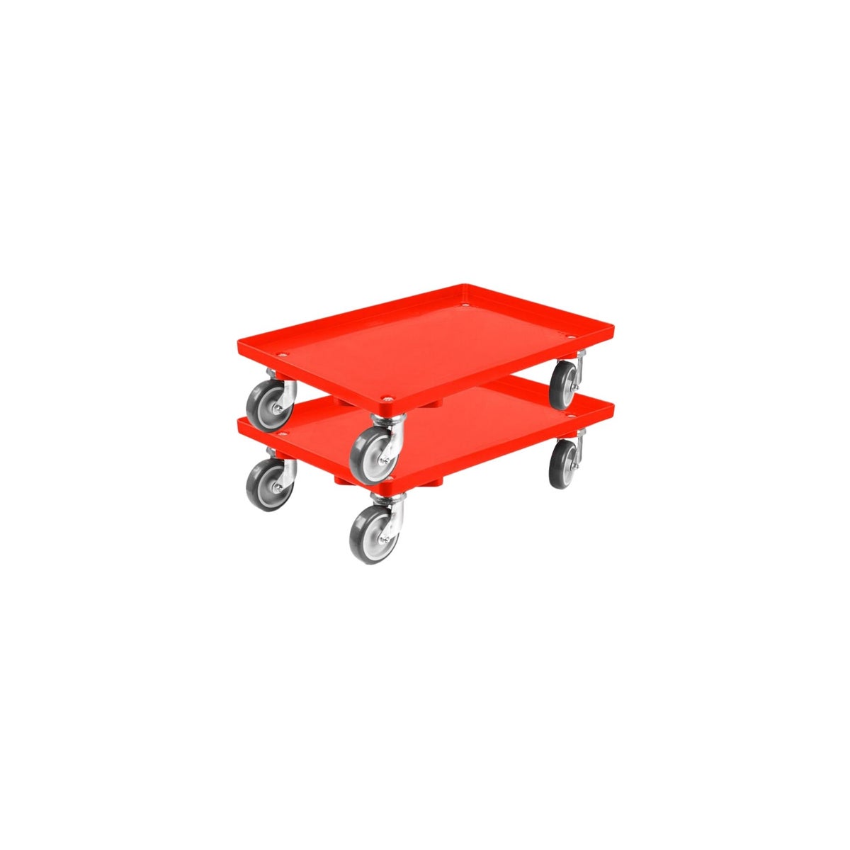 PROREGAL Voordeelset 2x Transportwagens voor Euroboxen 60 x 40 cm met Rubberen Wielen, Rood, Gesloten Dek, 2 Zwenkwielen en 2 Bokwielen, Draagvermogen 300 kg