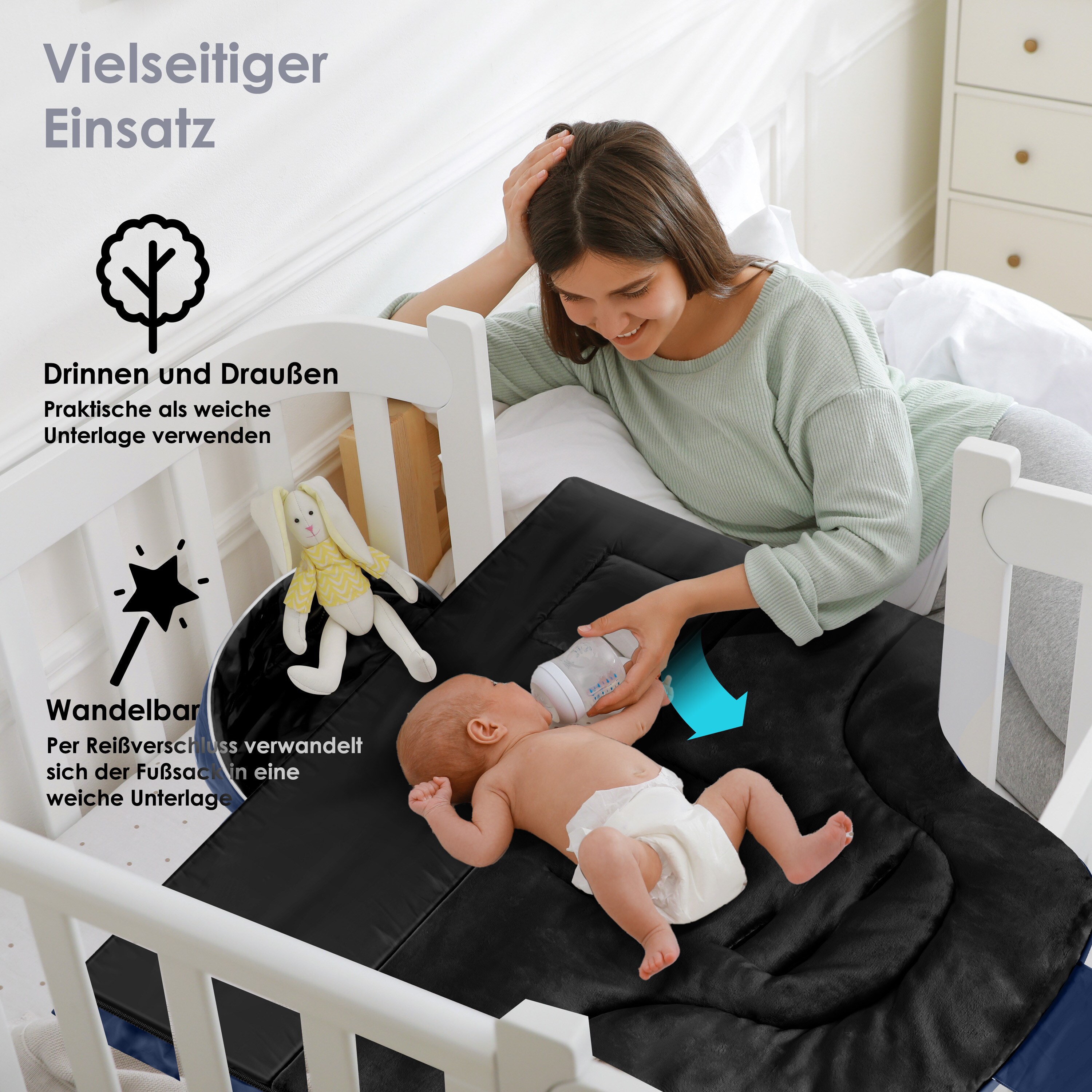 KIDIZ® Babyfußsack Baby Fußsack Winterfußsack Babyschale mit Reißverschluss Kuschelsack Babydecke Kinderwagen waschbar Tasche passend für alle Kinderwagen BettWärmedecke aus Thermo-Fleece