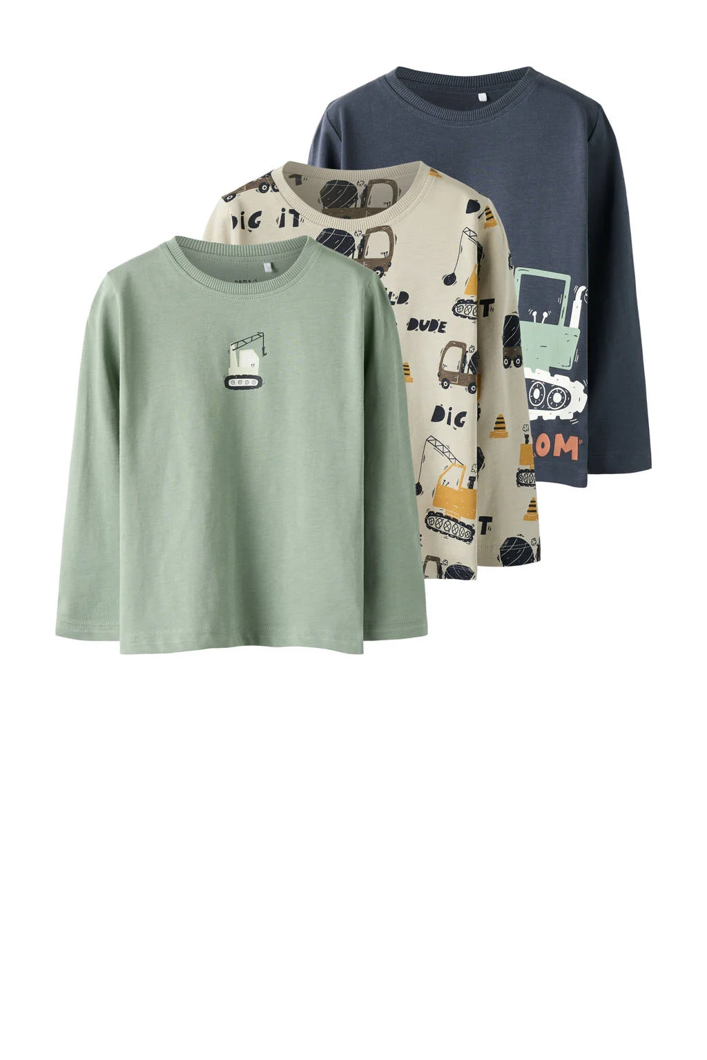 NAME IT MINI longsleeve NMMNIKO- set van 3 lichtgroen/beige/donkerblauw
