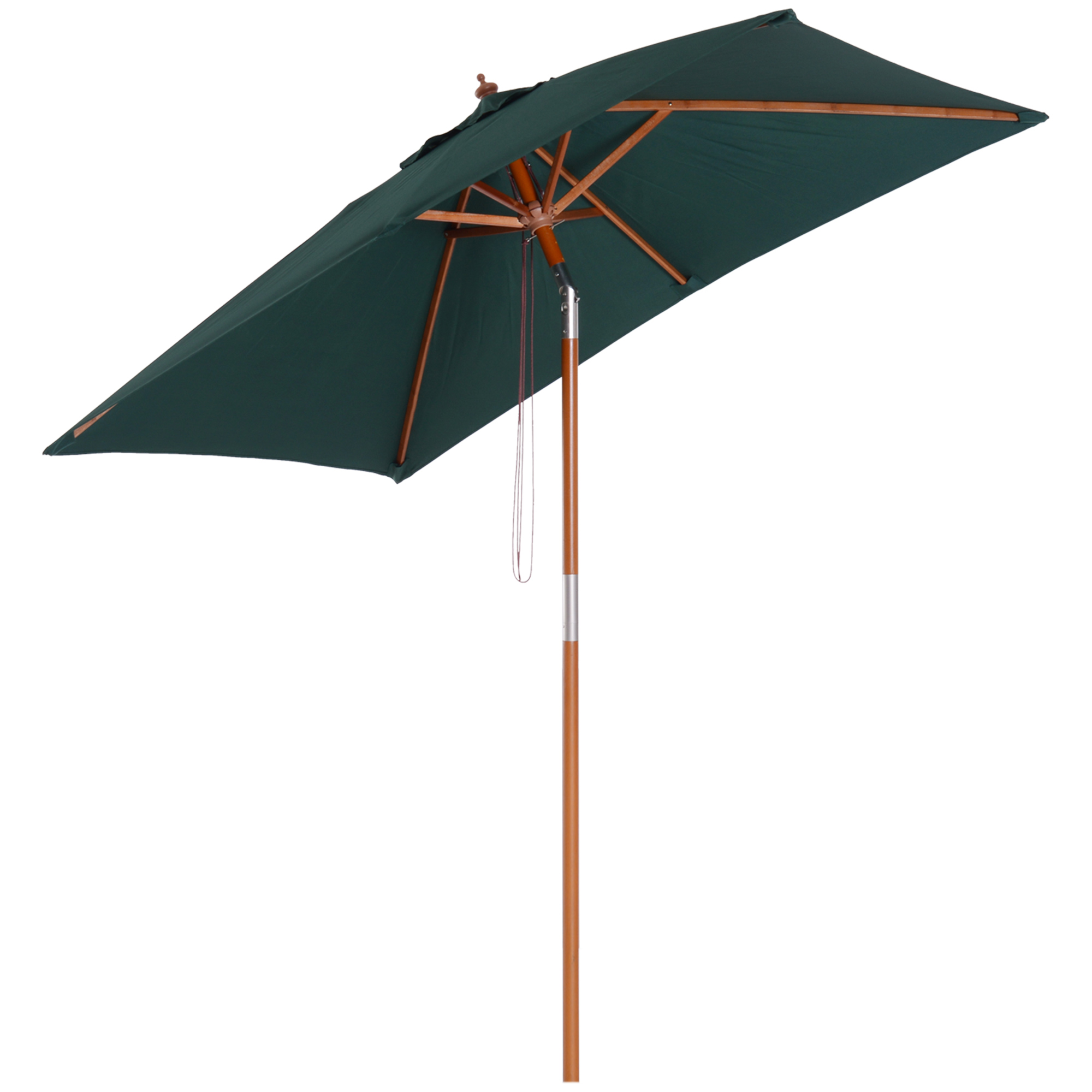 Guarda-sol de jardim Outsunny, retangular, inclinável, 200x150x235 cm, com proteção UV, impermeável e haste de madeira, ideal para praia e pátio. Cor verde.