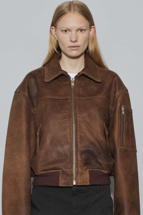 Oval Square Rocky Leather Bomber Used brown