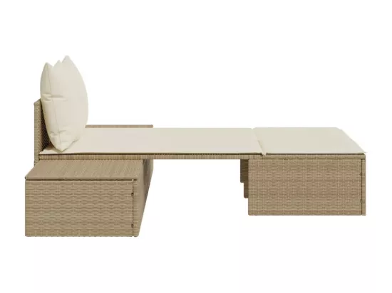 Chaise longue double avec coussins beige résine tressée