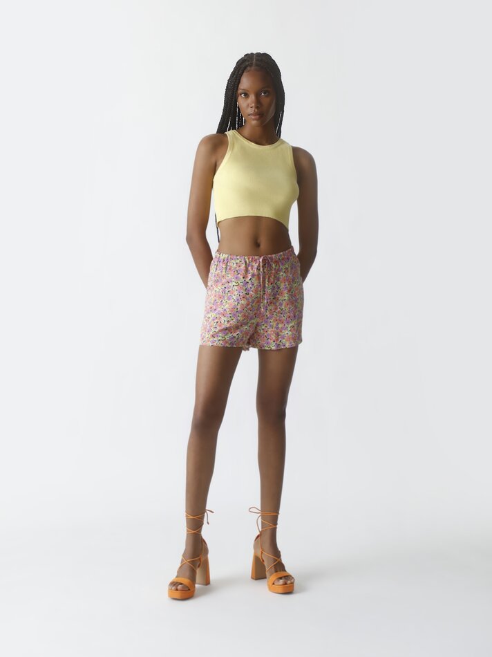 Top cropped canelado - Amarelo