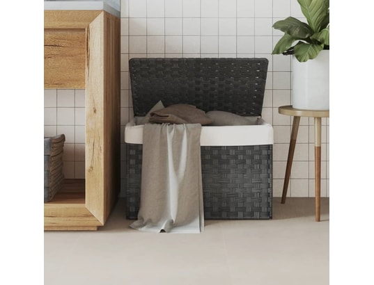 VIDAXL - Panier à linge avec couvercle gris 55,5x35x34 cm résine tres...